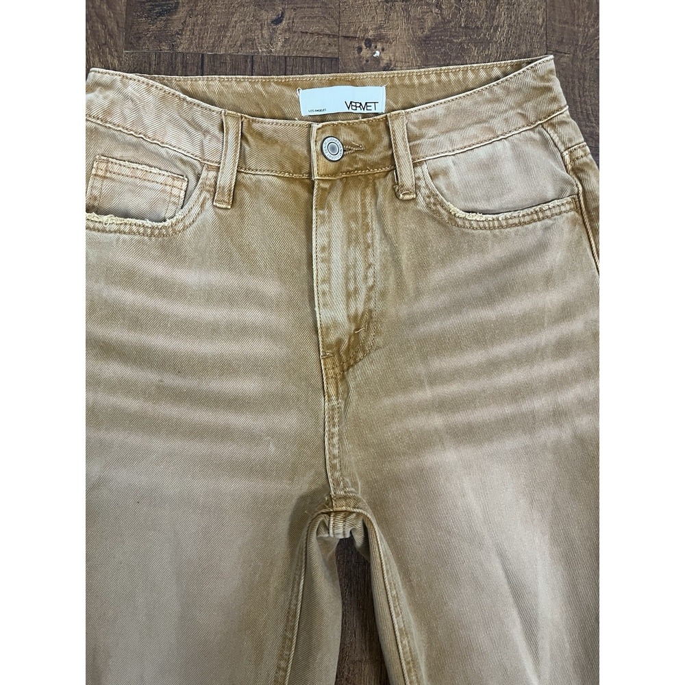 VERVET Kiss Of California Jeans Womens 24 Tan 90s Crop Flare Distressed - Picture 4 of 8